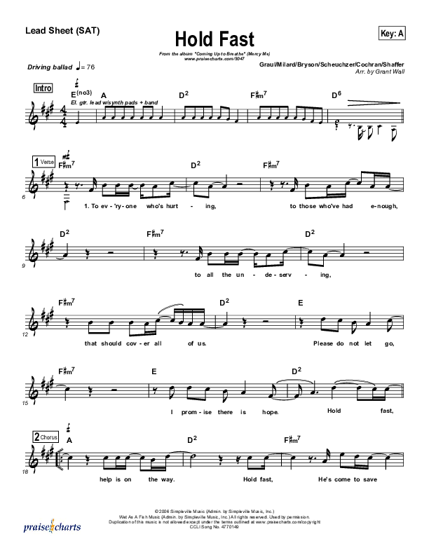 Hold Fast Lead Sheet (MercyMe)