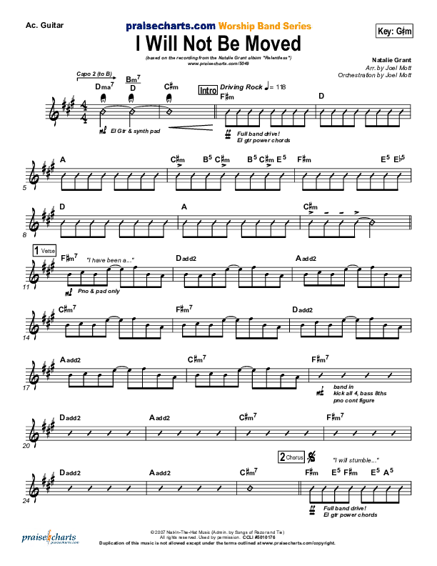 I Will Not Be Moved Acoustic Guitar (Natalie Grant)