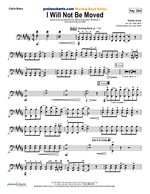 I Will Not Be Moved Cello/Bass (Natalie Grant)