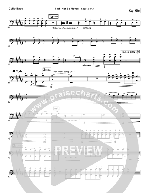 I Will Not Be Moved Cello/Bass (Natalie Grant)