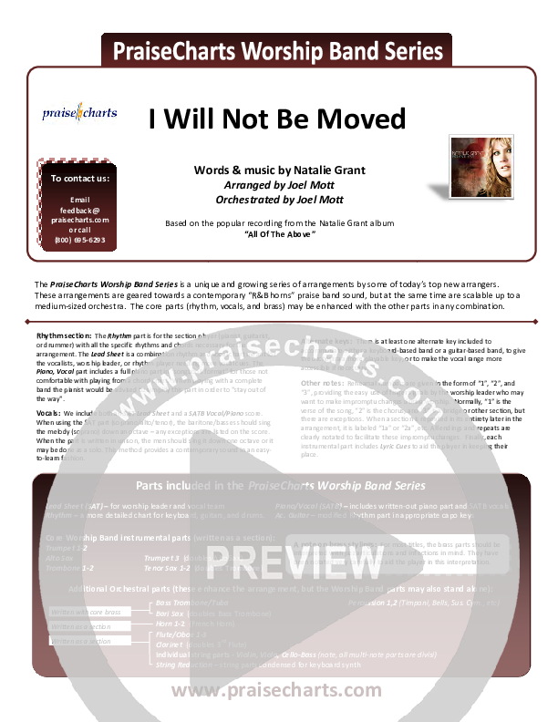 I Will Not Be Moved Cover Sheet (Natalie Grant)