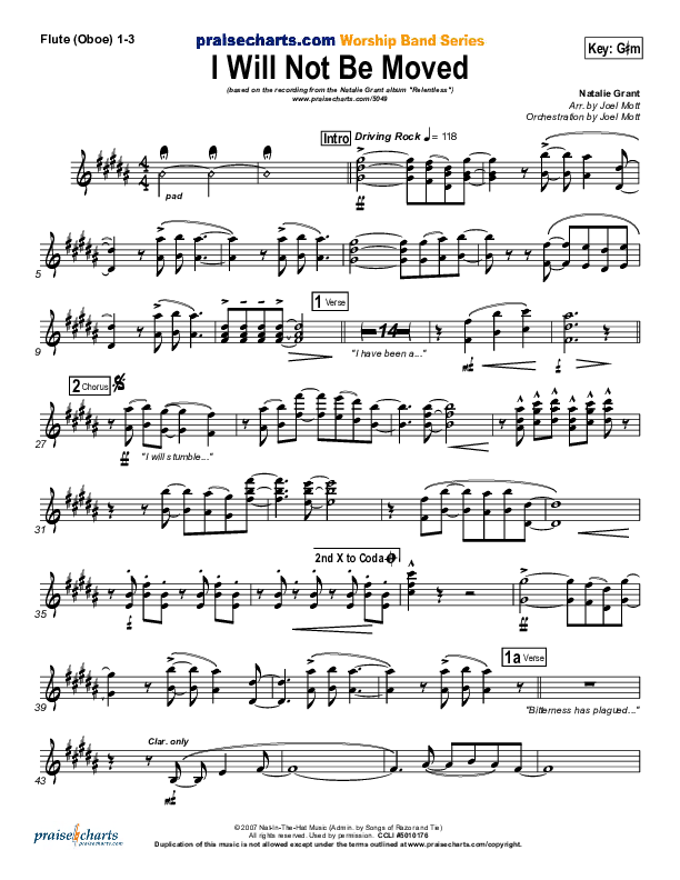 I Will Not Be Moved Flute/Oboe 1/2/3 (Natalie Grant)