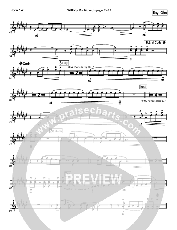 I Will Not Be Moved French Horn 1/2 (Natalie Grant)