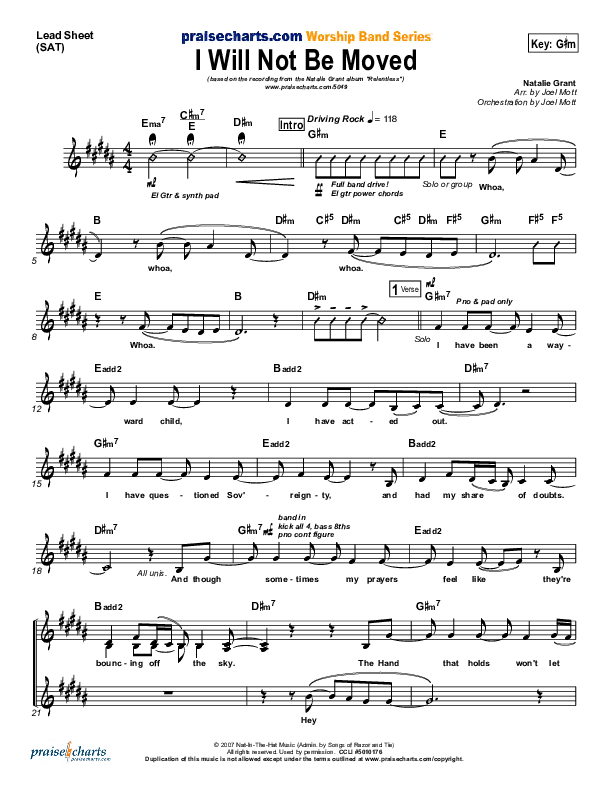 I Will Not Be Moved Lead Sheet (SAT) (Natalie Grant)