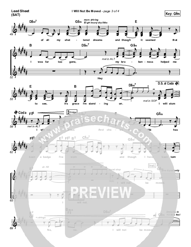 I Will Not Be Moved Lead Sheet (SAT) (Natalie Grant)