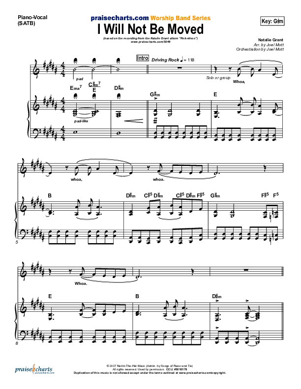 I Will Not Be Moved Piano/Vocal (SATB) (Natalie Grant)