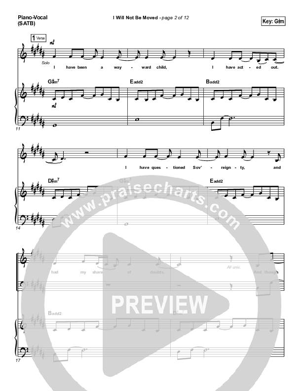 I Will Not Be Moved Piano/Vocal (SATB) (Natalie Grant)
