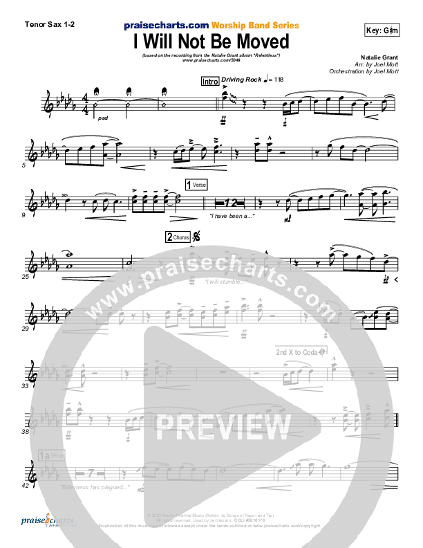 I Will Not Be Moved Tenor Sax 1/2 (Natalie Grant)