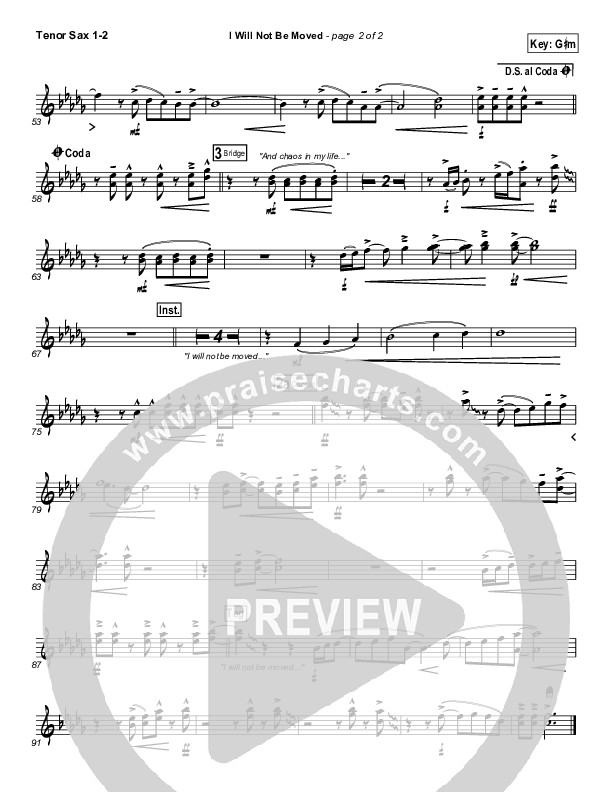 I Will Not Be Moved Tenor Sax 1/2 (Natalie Grant)