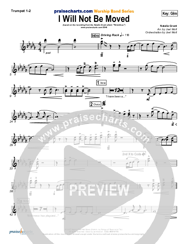 I Will Not Be Moved Trumpet 1,2 (Natalie Grant)