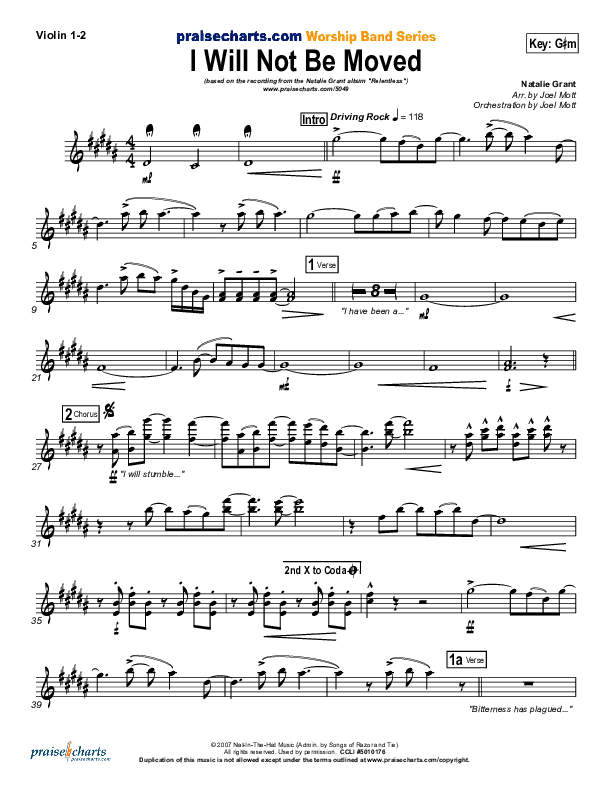 I Will Not Be Moved Violin 1/2 (Natalie Grant)