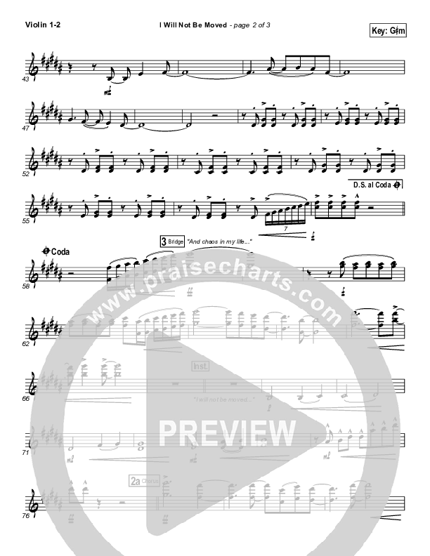 I Will Not Be Moved Violin 1/2 (Natalie Grant)