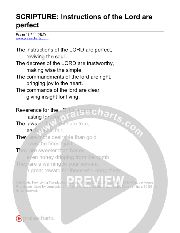 Instructions Of The Lord Are Perfect (Psalm 19) Reading (Scripture)