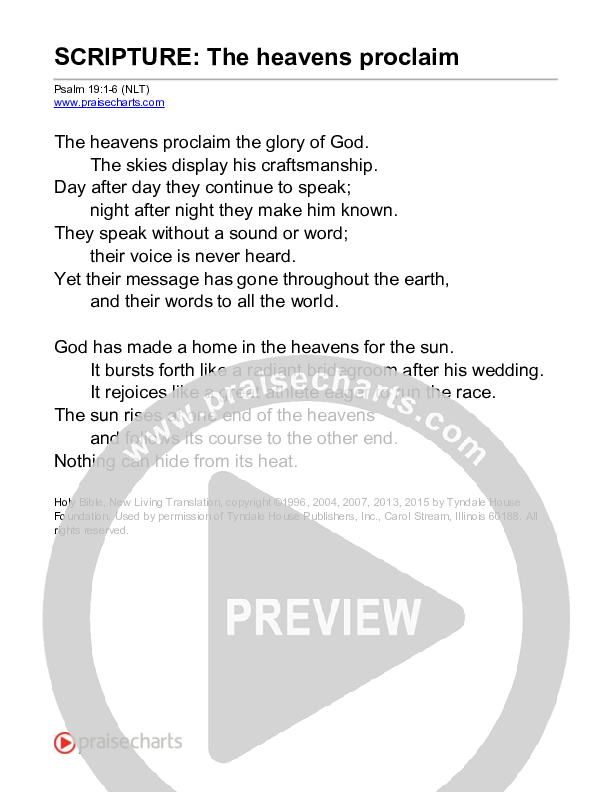 The Heavens Proclaim (Psalm 19) Reading (Scripture)