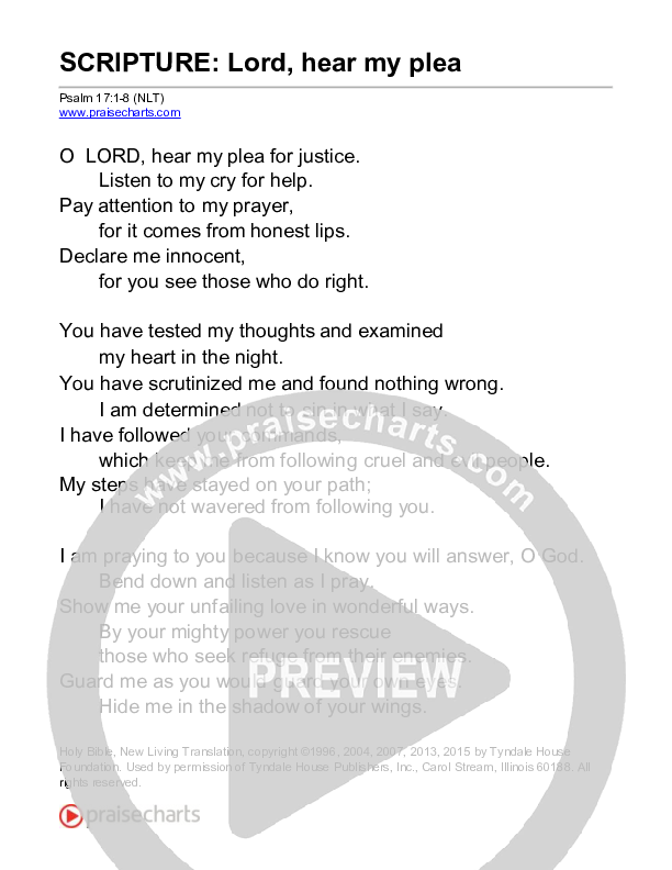 Lord, Hear My Plea (Psalm 17) Reading (Scripture)