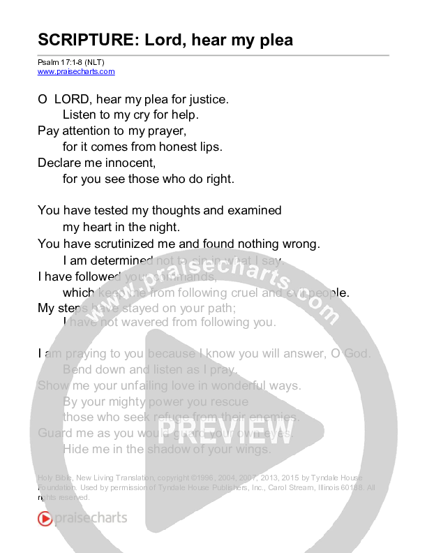 Lord, Hear My Plea (Psalm 17) Reading (Scripture)