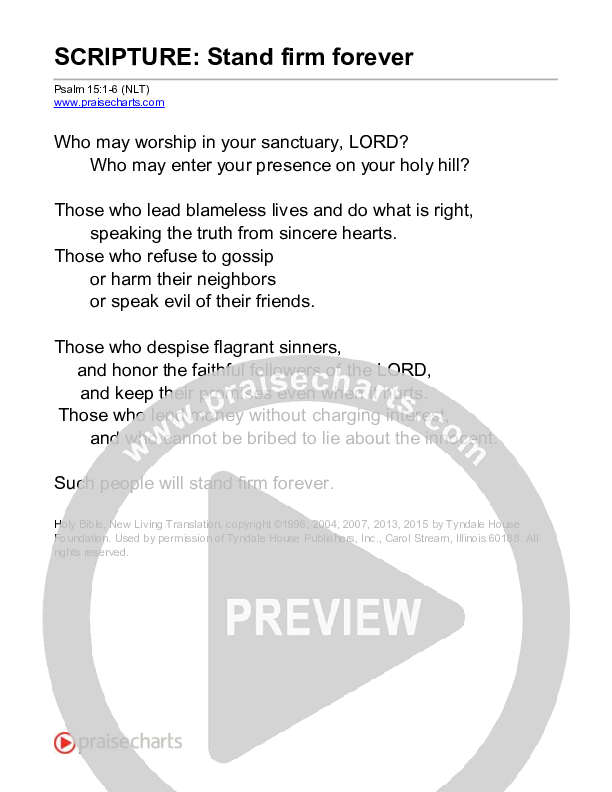 Stand Firm Forever (Psalm 15) Reading (Scripture)