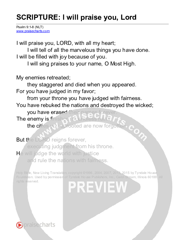 I Will Praise You, Lord (Psalm 9) Reading (Scripture)