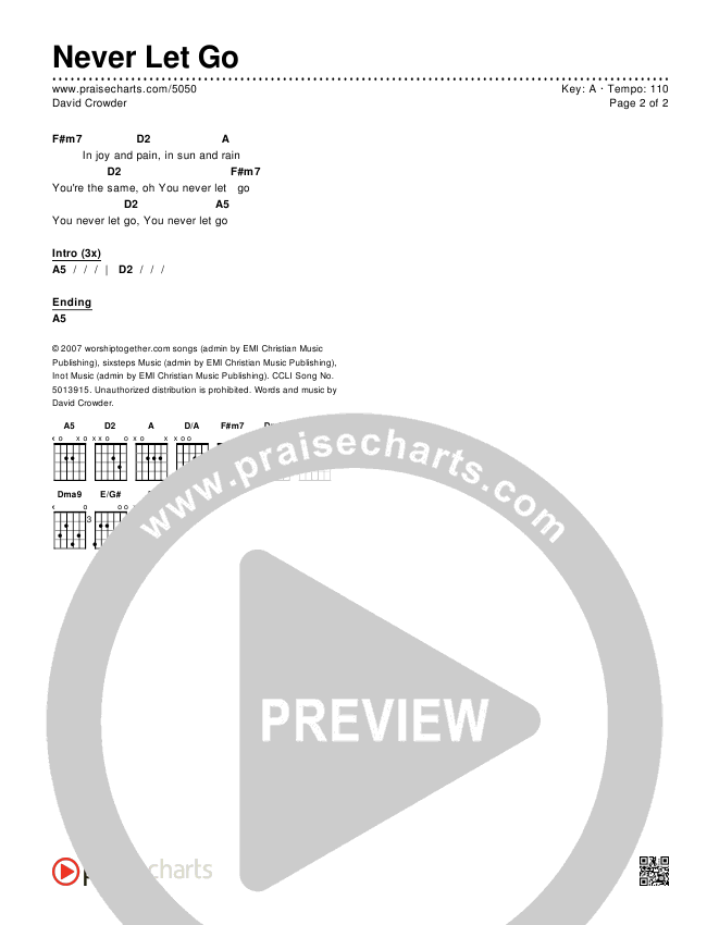Never Let Go Chords & Lyrics (David Crowder)