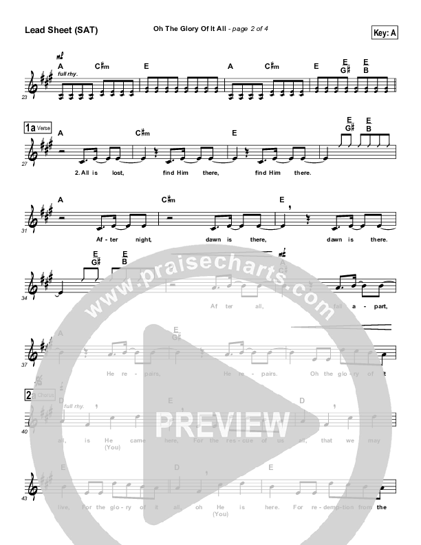Oh The Glory Of It All Lead Sheet (SAT) (David Crowder)