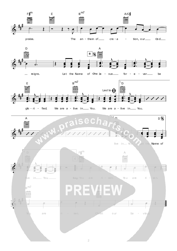 Alive In You (Instrumental) Lead Sheet (Hillsong Worship)