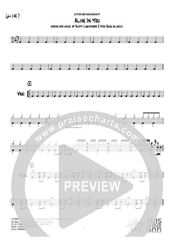 Alive In You (Instrumental) Rhythm Chart (Hillsong Worship)