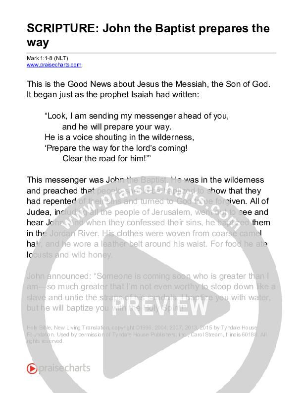 John The Baptist Prepares The Way (Mark 1) Reading (Scripture)