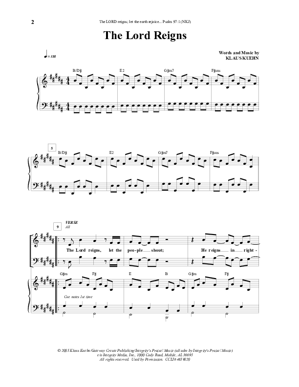 The Lord Reigns Lead & Piano (Klaus)