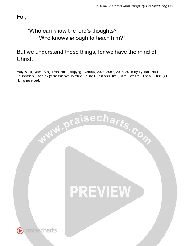 God Reveals Things By His Spirit (1 Corinthians 2) Reading (Scripture)