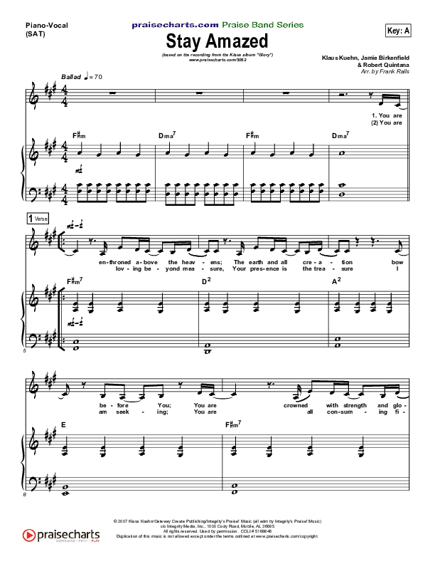 Stay Amazed Piano/Vocal (SAT) (Klaus)