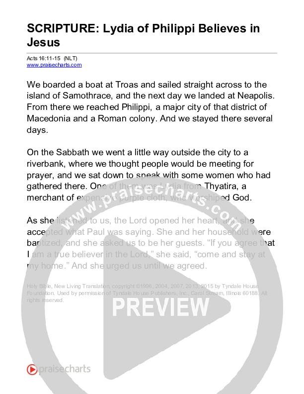 Lydia Of Philippi Believes In Jesus (Acts 16) Reading (Scripture)