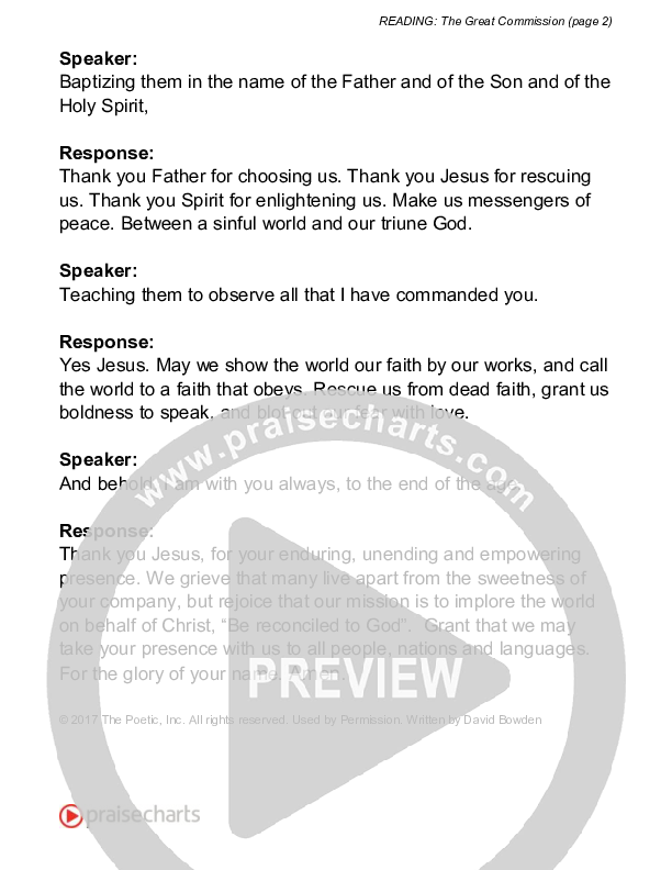 The Great Commission (Reading) Reading (David Bowden Readings)