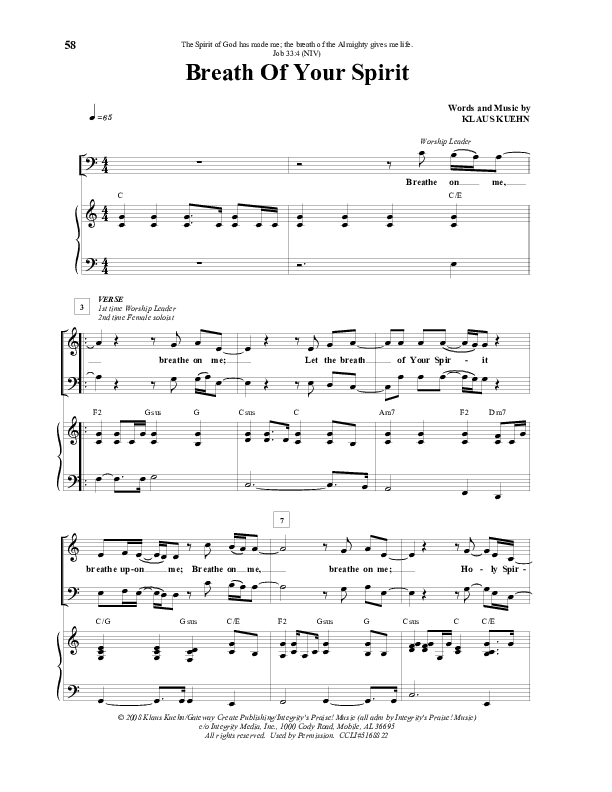 Breath Of Your Spirit Lead & Piano (Klaus)