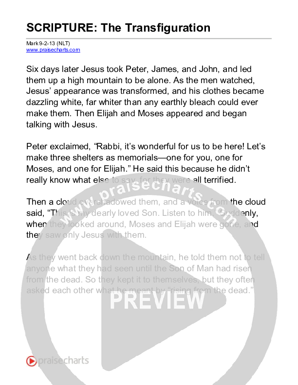 The Transfiguration (Mark 8) Reading (Scripture)