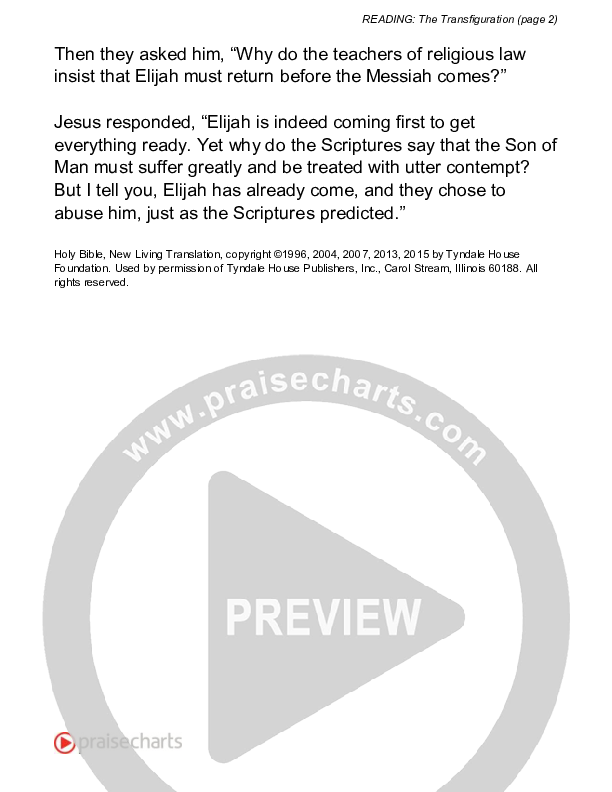 The Transfiguration (Mark 8) Reading (Scripture)