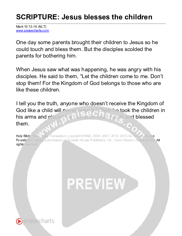 Jesus Blesses The Children (Mark 10) Reading (Scripture)