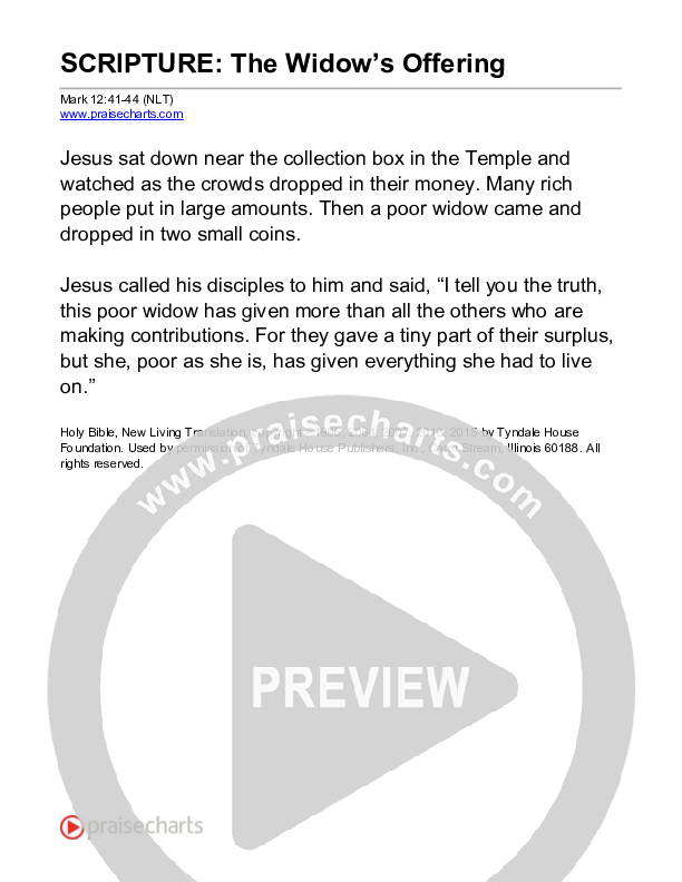 The Widow's Offering (Mark 12) Reading (Scripture)