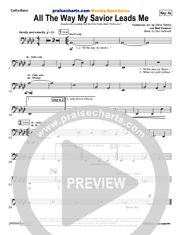 All The Way My Savior Leads Me Cello/Bass (Chris Tomlin)