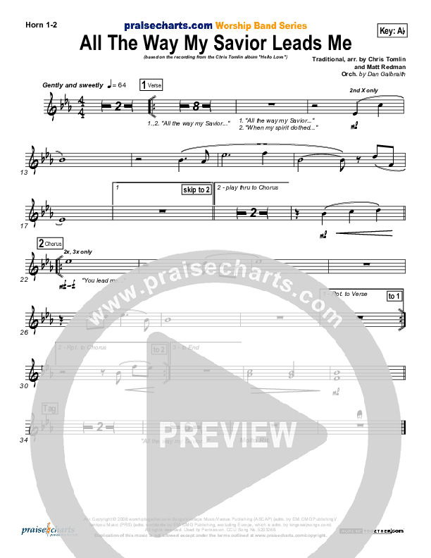 All The Way My Savior Leads Me French Horn 1/2 (Chris Tomlin)
