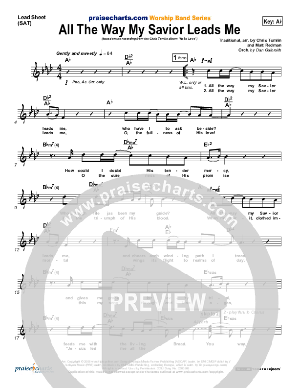 All The Way My Savior Leads Me Lead Sheet (Chris Tomlin)