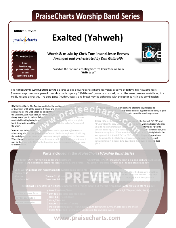 Exalted (Yahweh) Cover Sheet (Chris Tomlin)