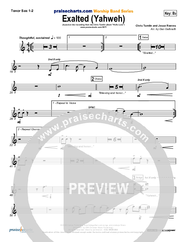 Exalted (Yahweh) Tenor Sax 1/2 (Chris Tomlin)