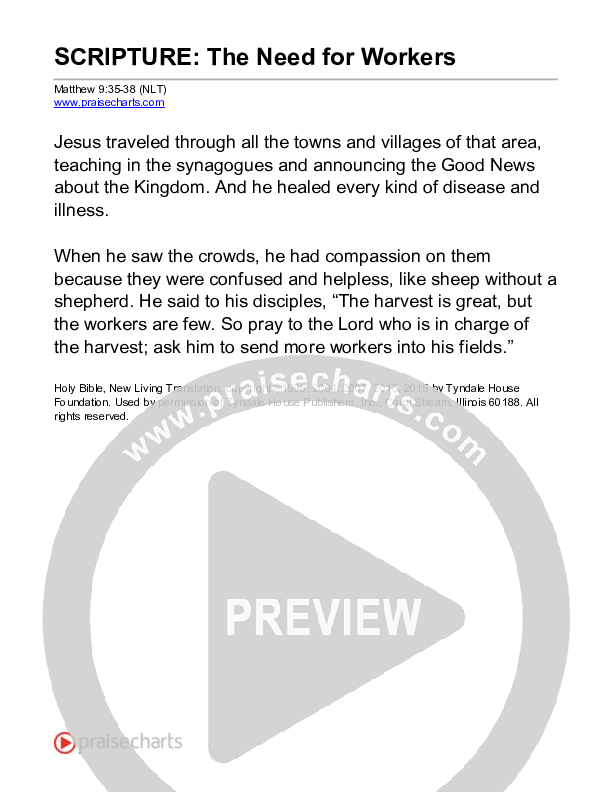 The Need For Workers (Matthew 9) Reading (Scripture)
