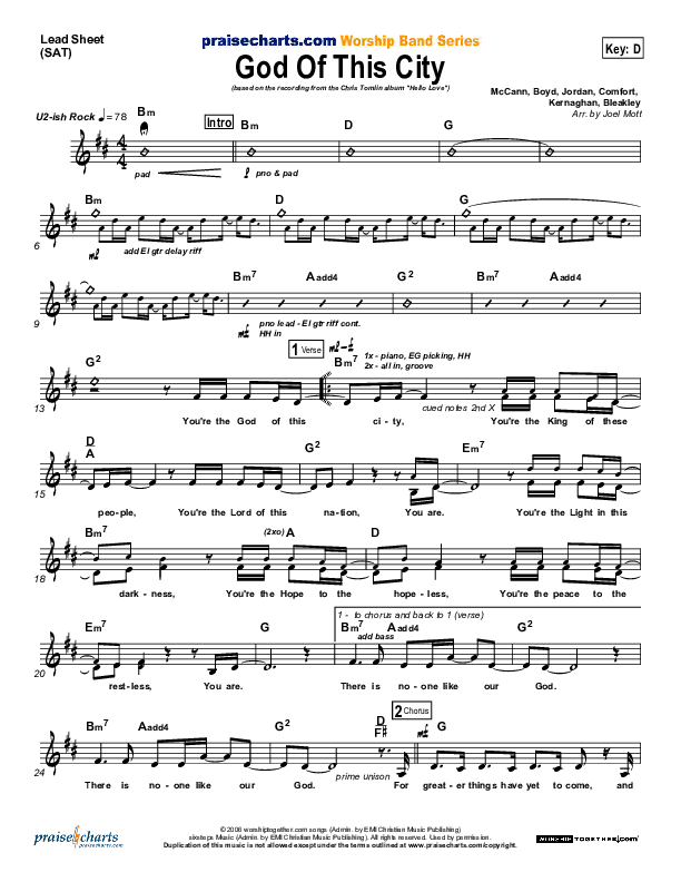 God Of This City Lead Sheet (SAT) (Chris Tomlin)