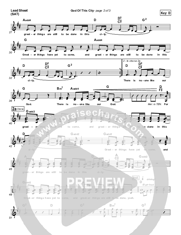 God Of This City Lead Sheet (SAT) (Chris Tomlin)