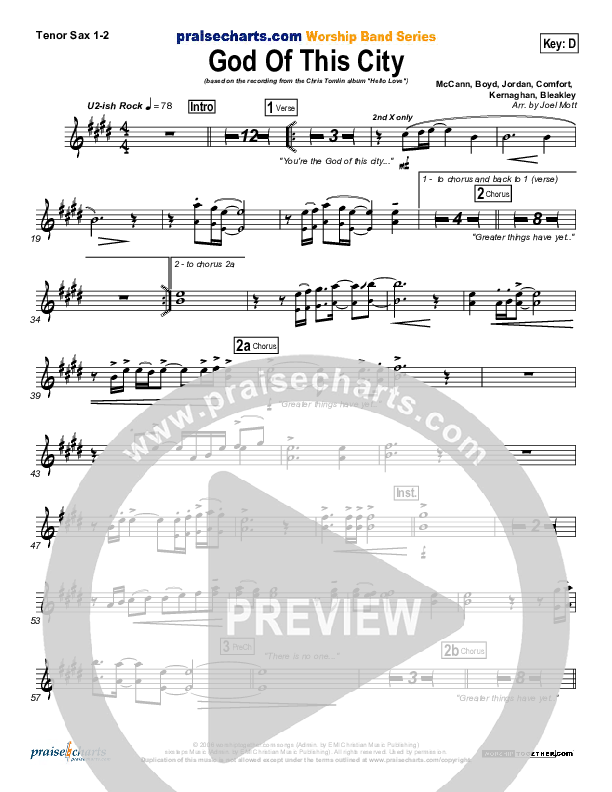 God Of This City Tenor Sax 1/2 (Chris Tomlin)