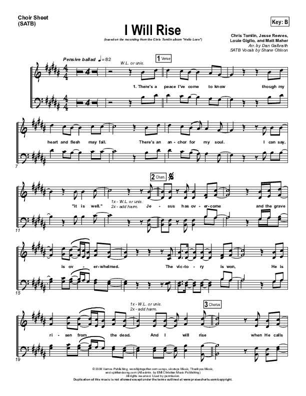 I Will Rise Choir Vocals (SATB) (Chris Tomlin)