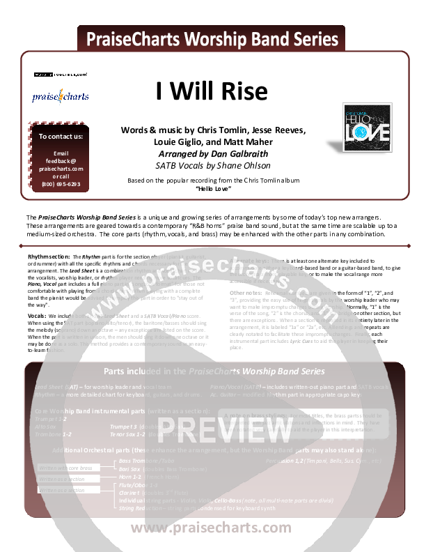 I Will Rise Cover Sheet (Chris Tomlin)