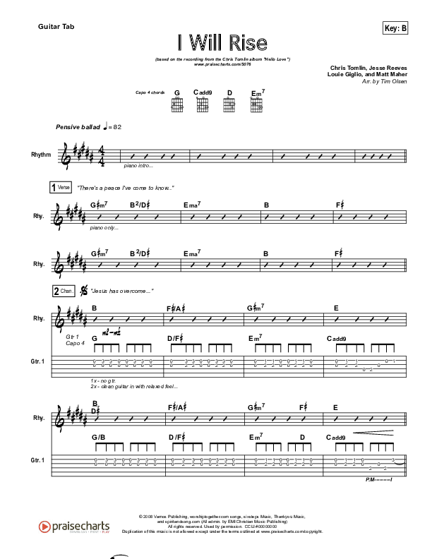 I Will Rise Guitar Tab (Chris Tomlin)