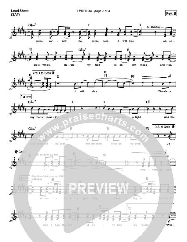 I Will Rise Lead Sheet (SAT) (Chris Tomlin)